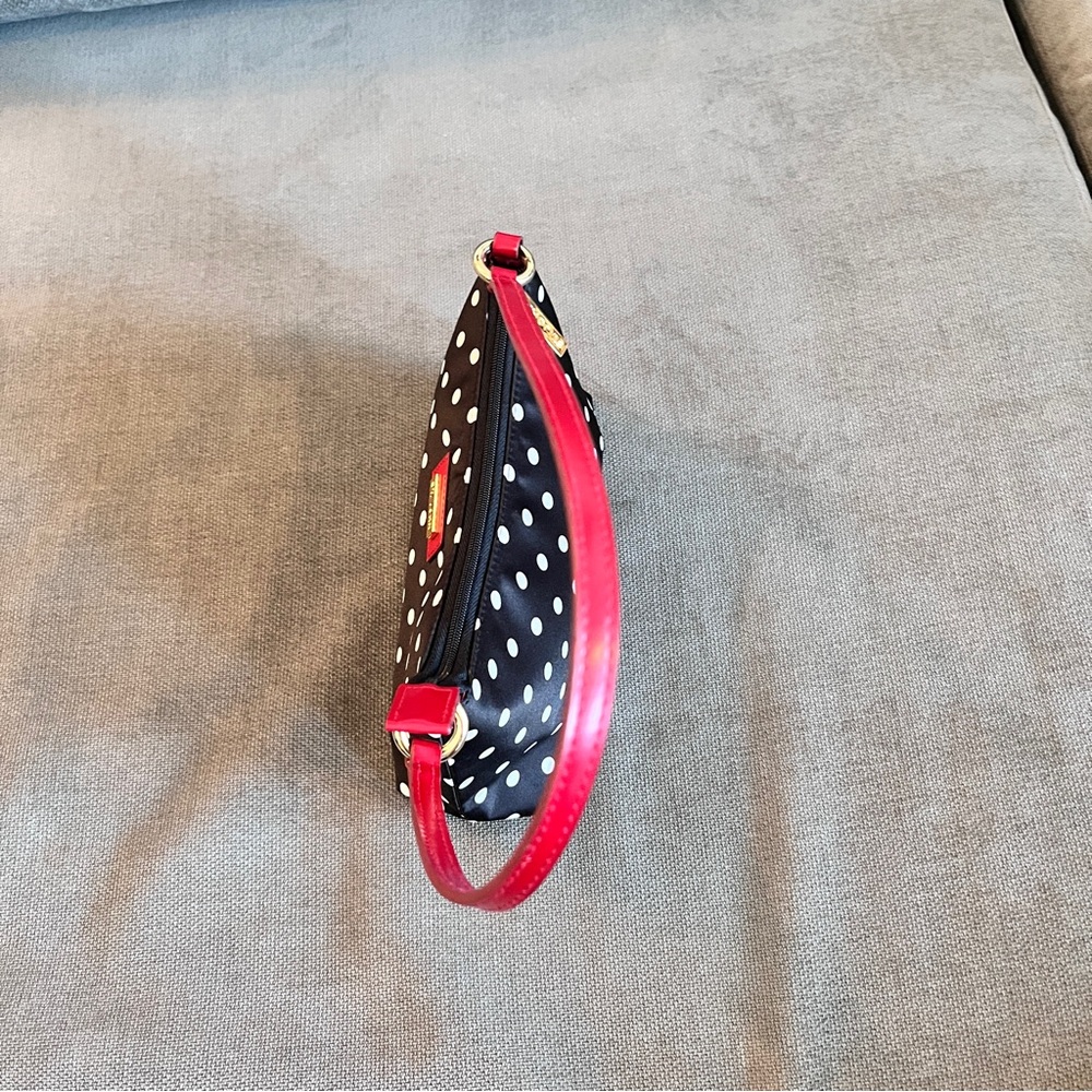 St John Black White Polka Dot Shoulder Bag with Red Leather Trim - Picture 10 of 11
